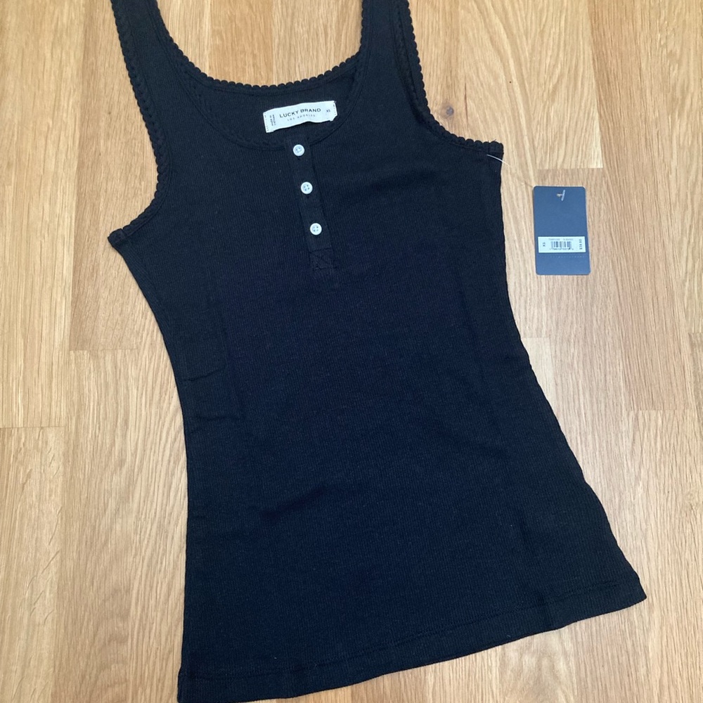 Lucky Brand Essential Black Henley Tank Top, Size XS, NWT